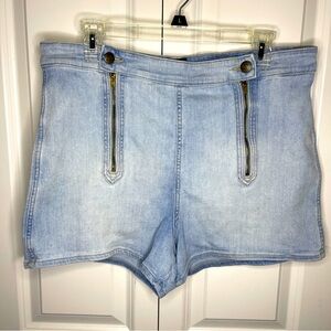 Lee Heritage High Rise Double Zipper Front Shorts Size 16 Light Blue Denim Women
